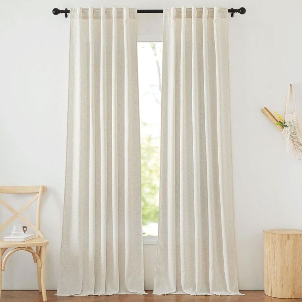 42"x90" Light Beige Linen Blend Semi-Sheer Light Filtering Curtains 2-Pack